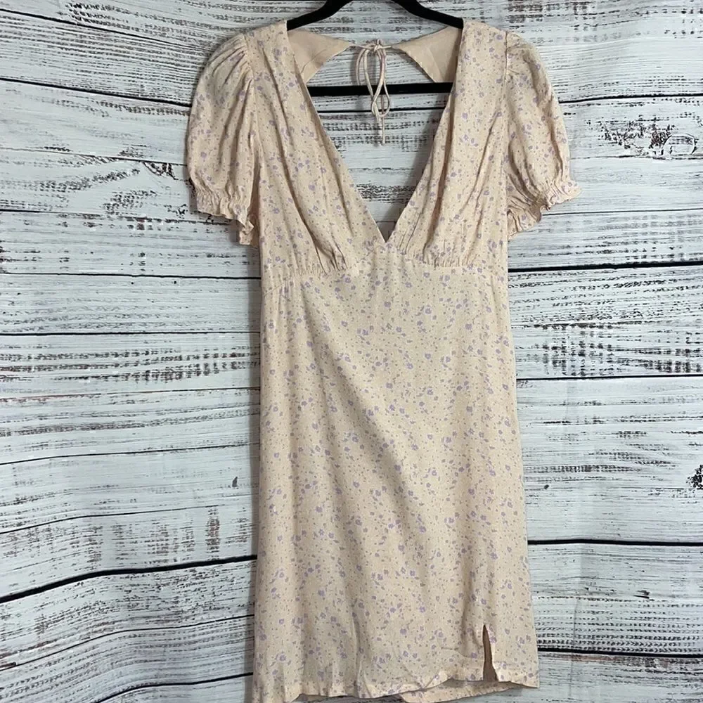 Sophie Rue Dress Womens Sz Medium neck Floral Open Back mini apricot Cottagecore